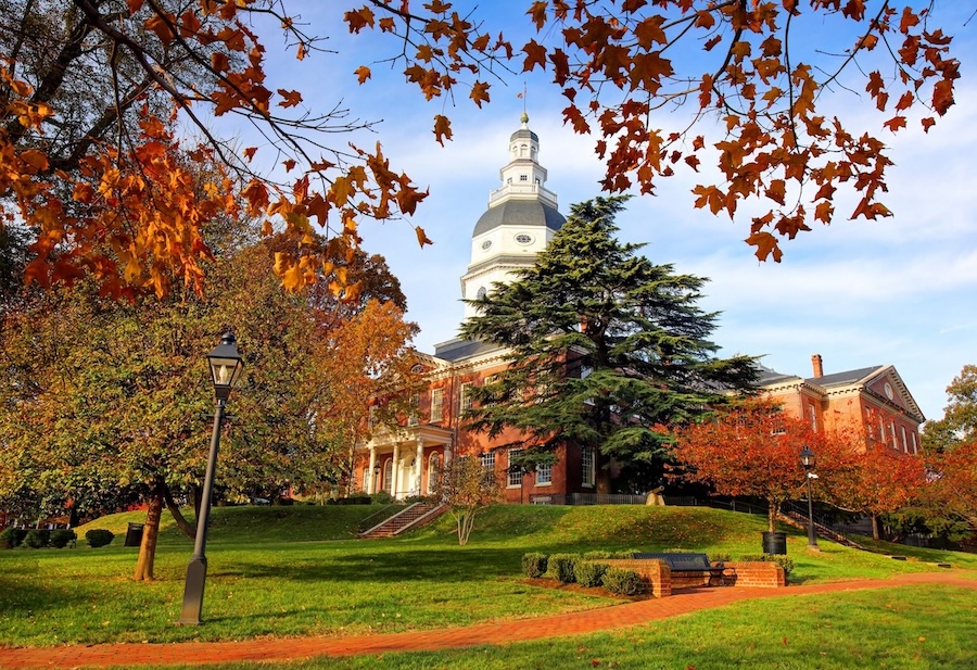 The Capital Building in Annapolis during the Fall